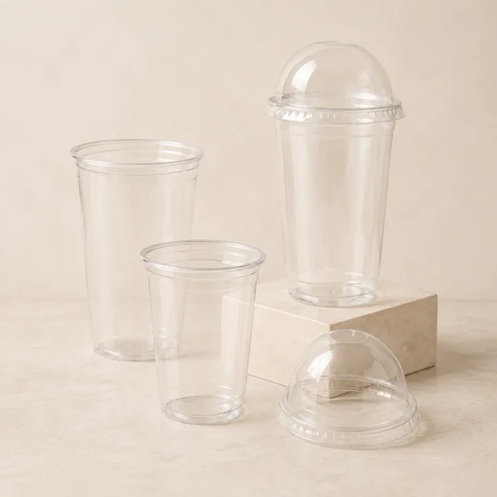 Copos plásticos transparentes com tampa bolha