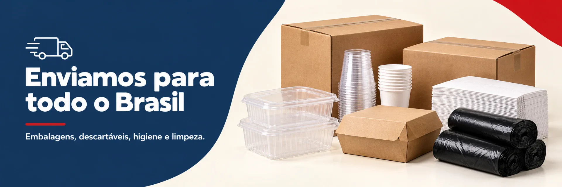 Banner Riber Plast: enviamos para todo o Brasil. Embalagens, descartáveis, higiene e limpeza